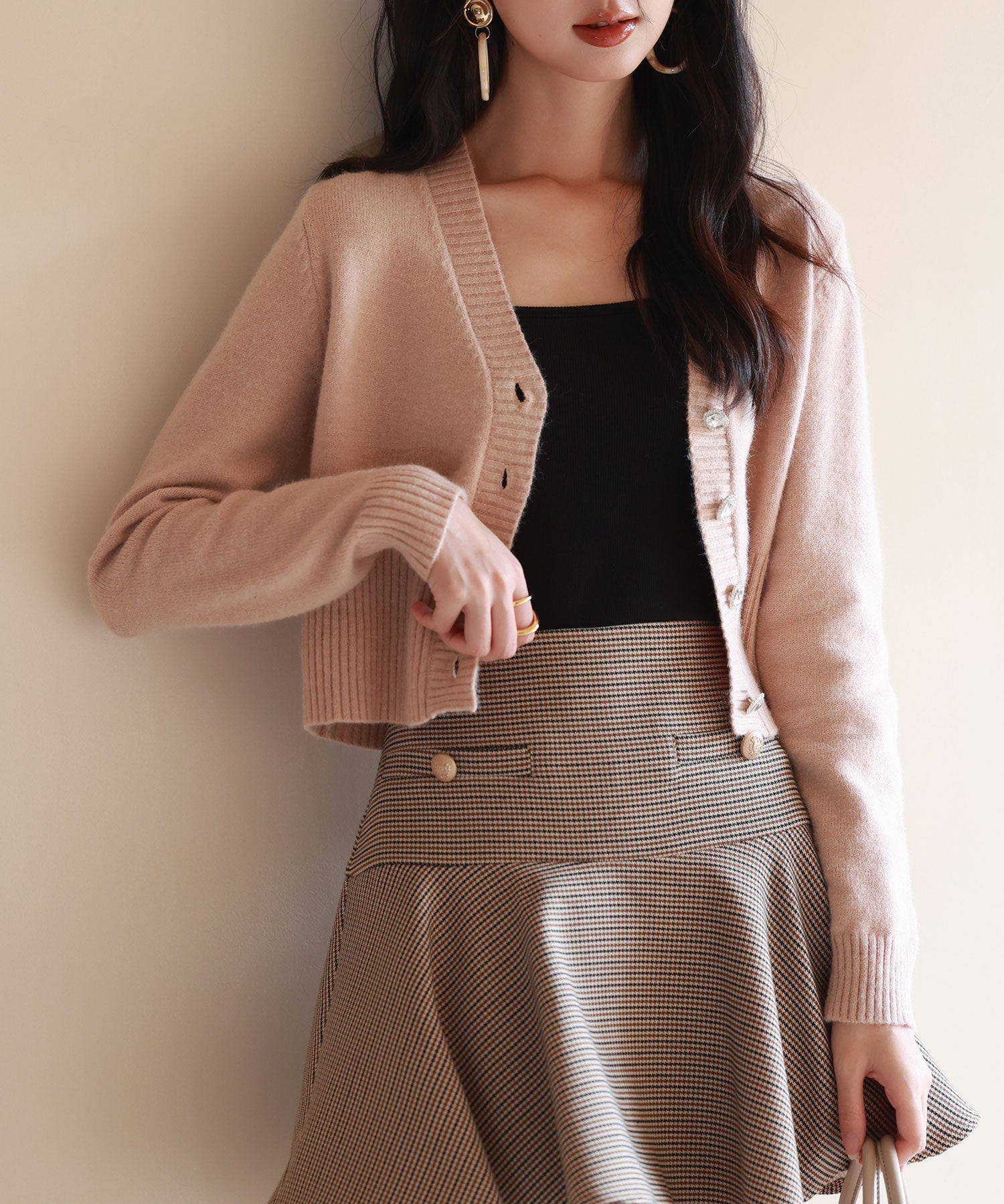 ビジューボタンニットカーディガンsdpxyf6529 ピンクベージュ