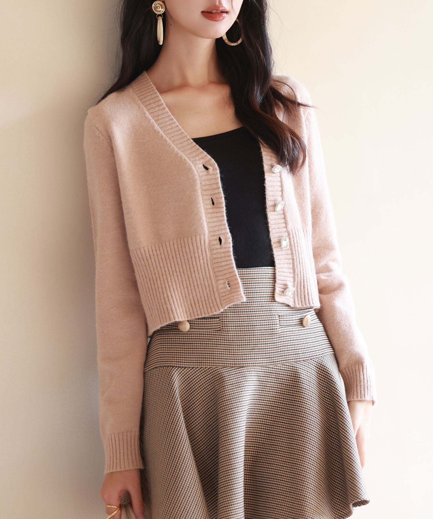 ビジューボタンニットカーディガンsdpxyf6529 ピンクベージュ