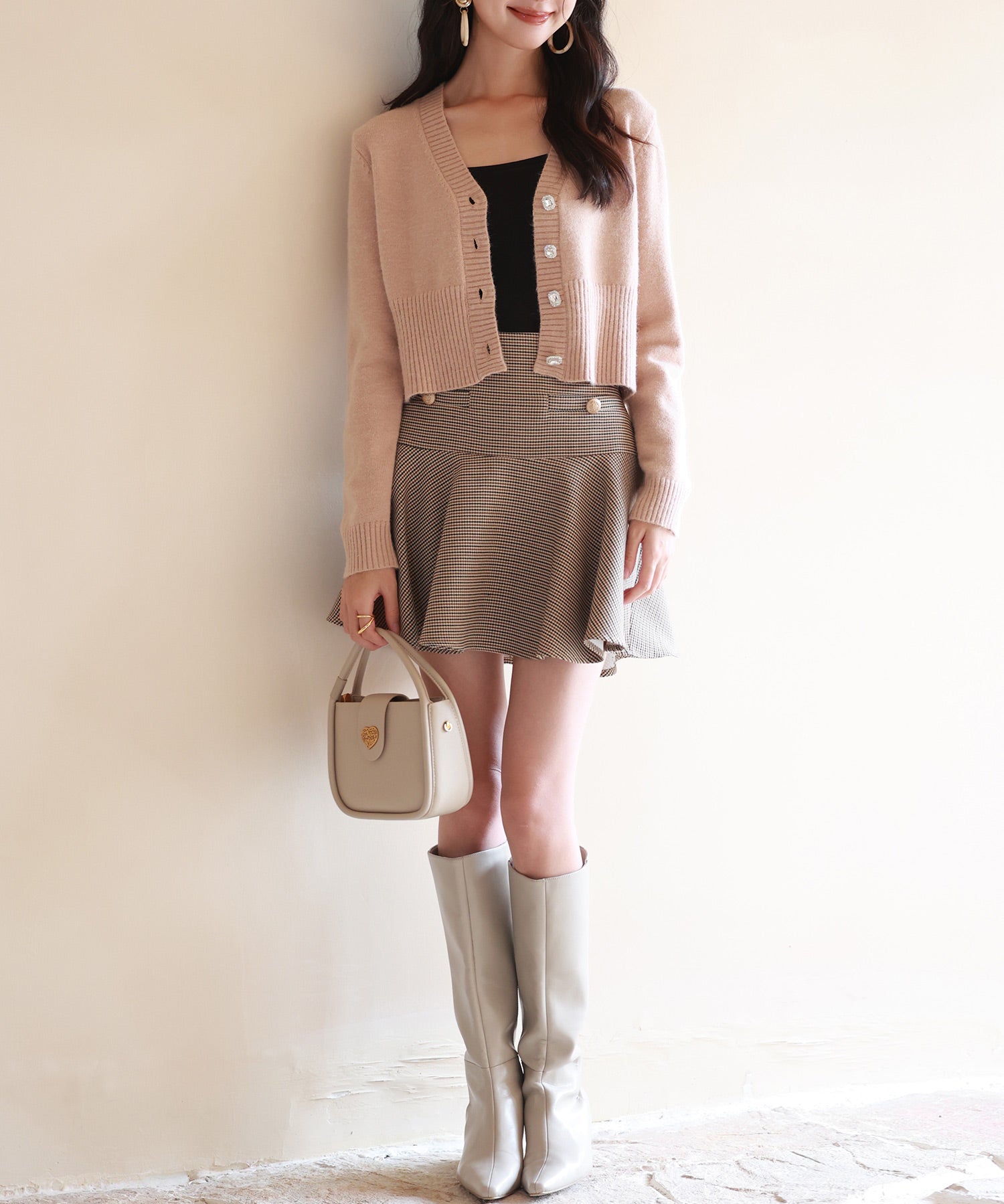 ビジューボタンニットカーディガンsdpxyf6529 ピンクベージュ