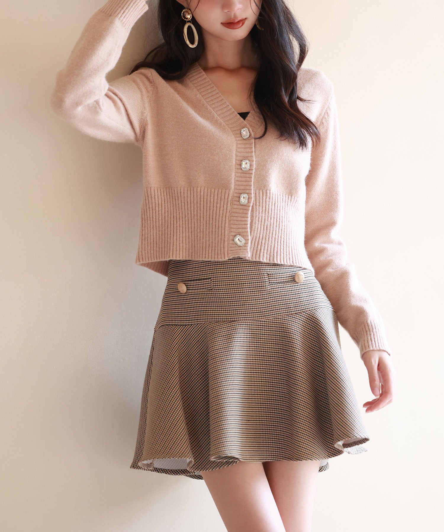 ビジューボタンニットカーディガンsdpxyf6529 ピンクベージュ