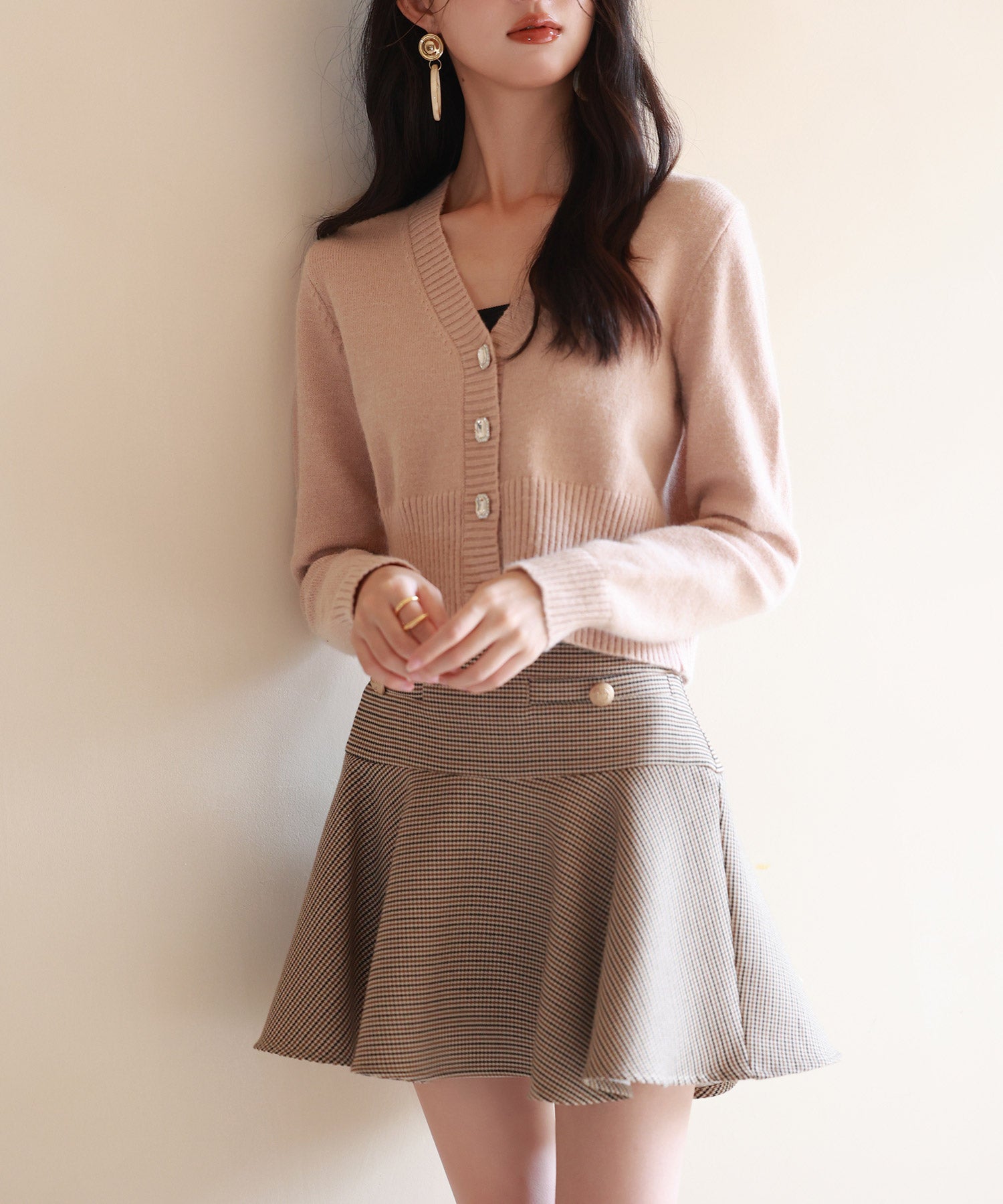 ビジューボタンニットカーディガンsdpxyf6529 ピンクベージュ