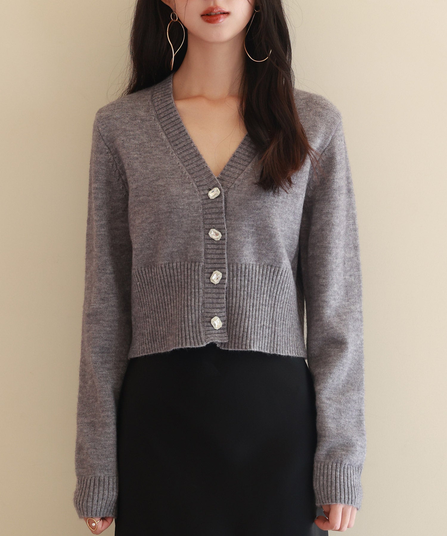 ビジューボタンニットカーディガンsdpxyf6529 グレー