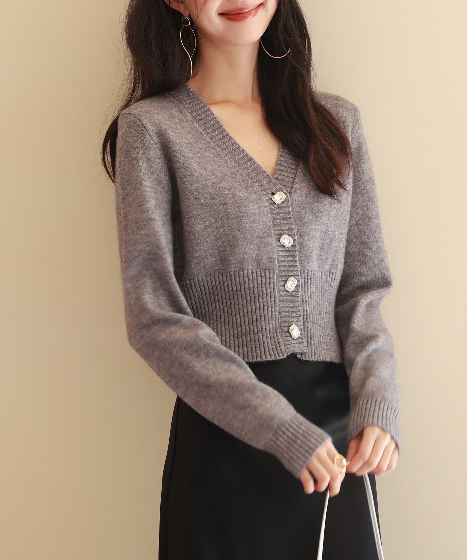ビジューボタンニットカーディガンsdpxyf6529 グレー