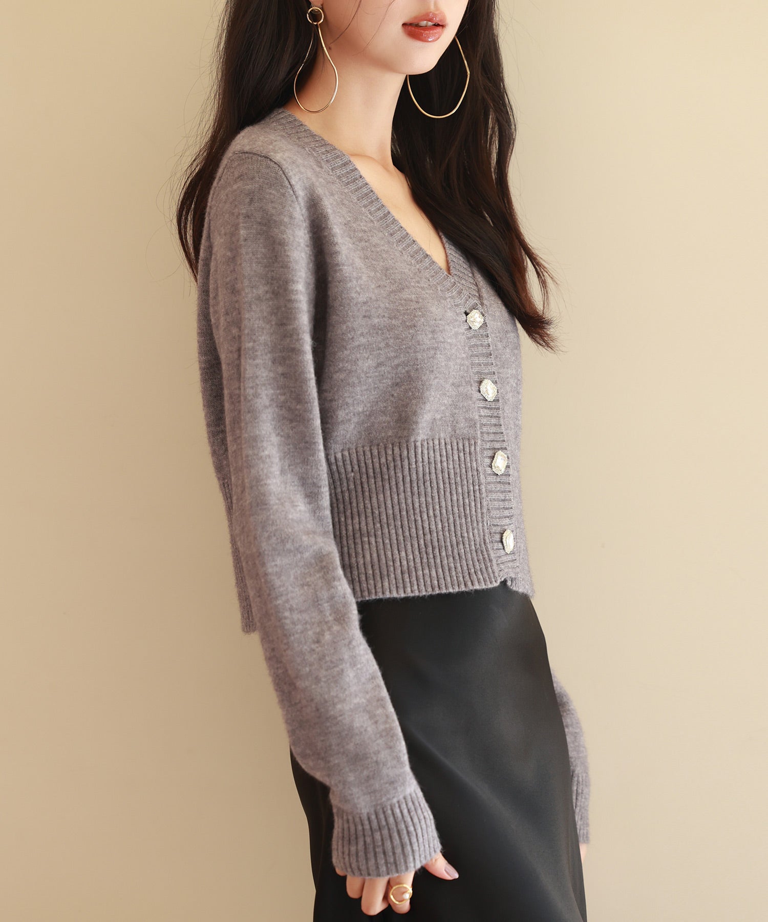 ビジューボタンニットカーディガンsdpxyf6529 グレー