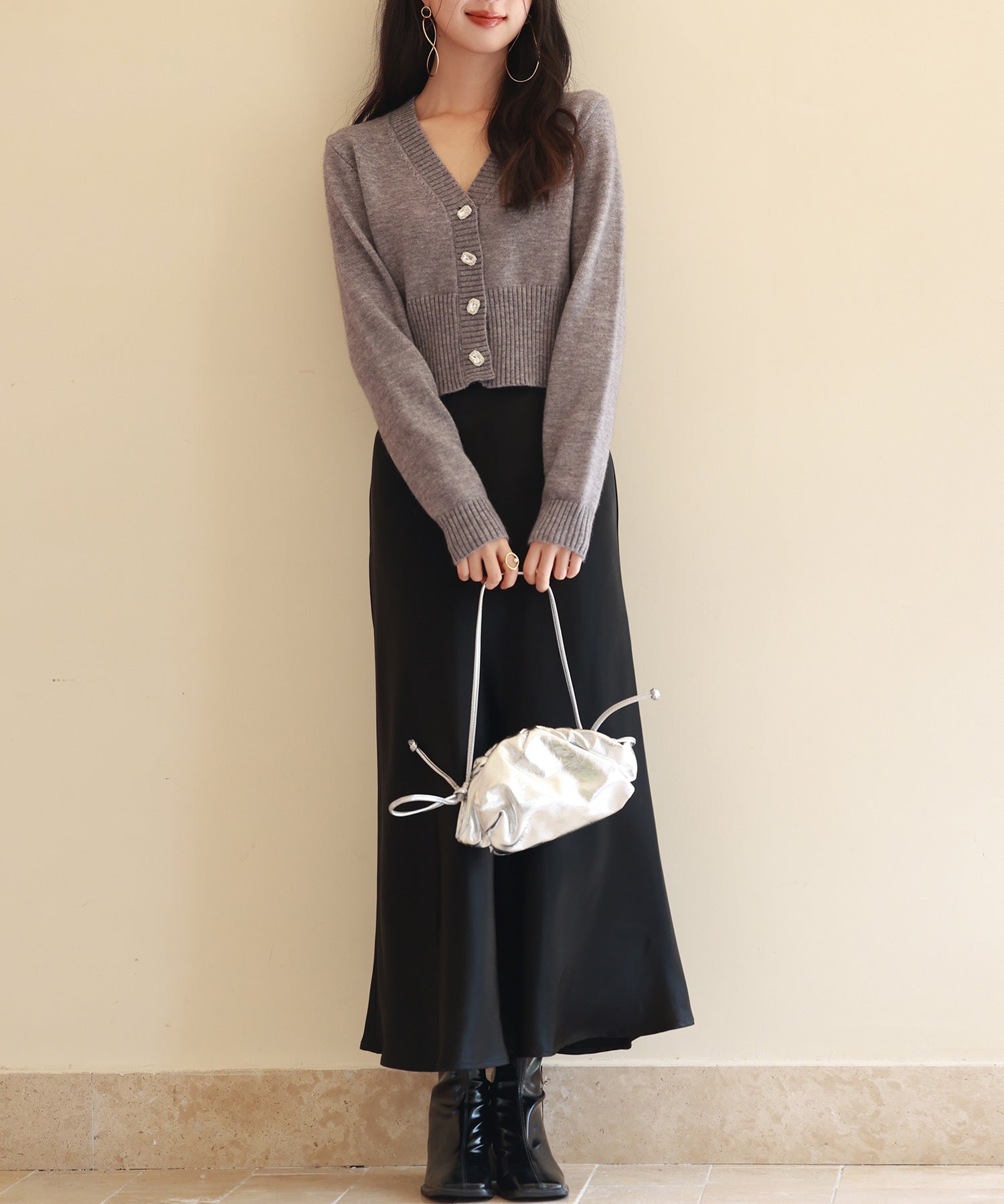 ビジューボタンニットカーディガンsdpxyf6529 グレー