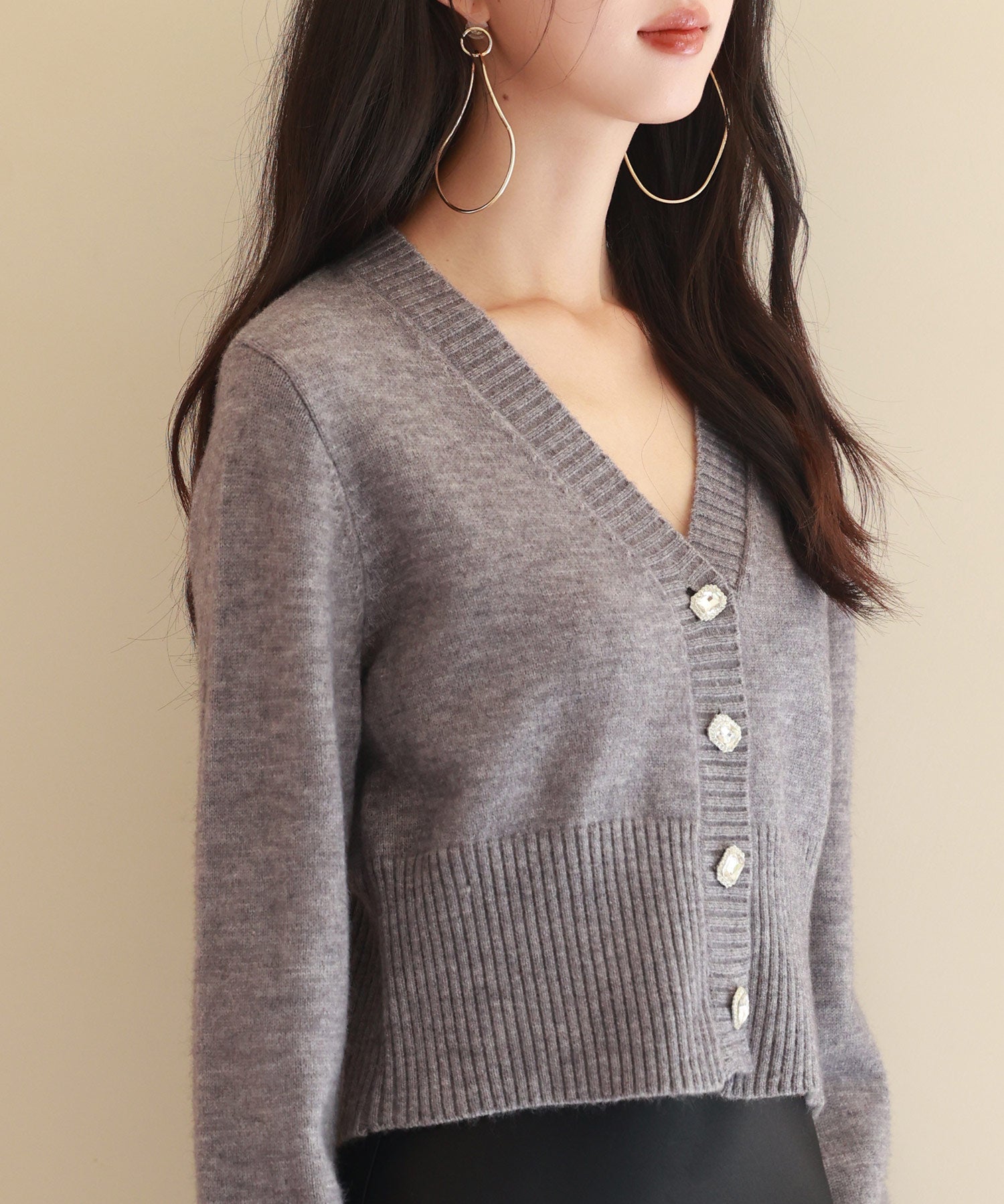 ビジューボタンニットカーディガンsdpxyf6529 グレー