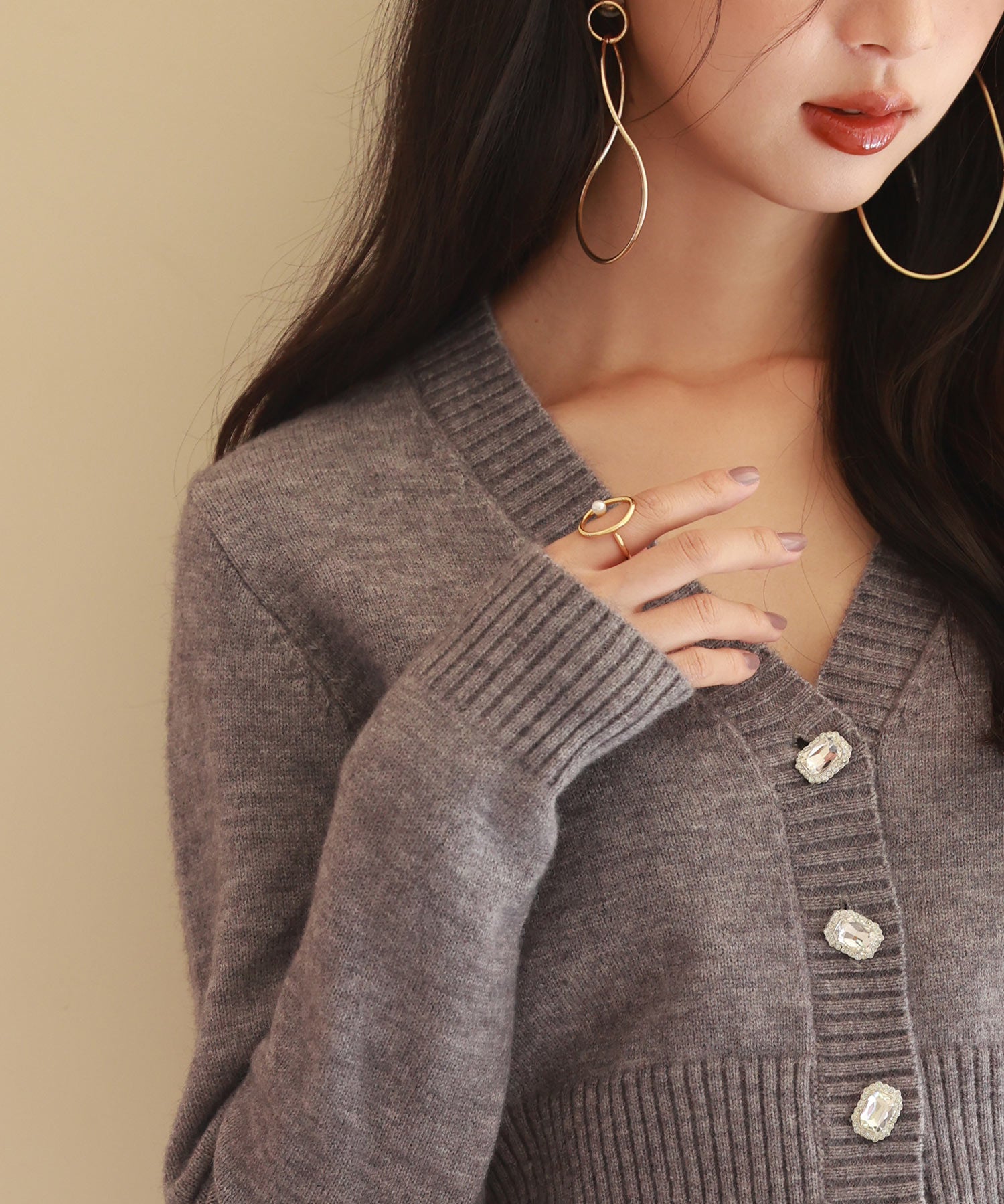 ビジューボタンニットカーディガンsdpxyf6529 グレー