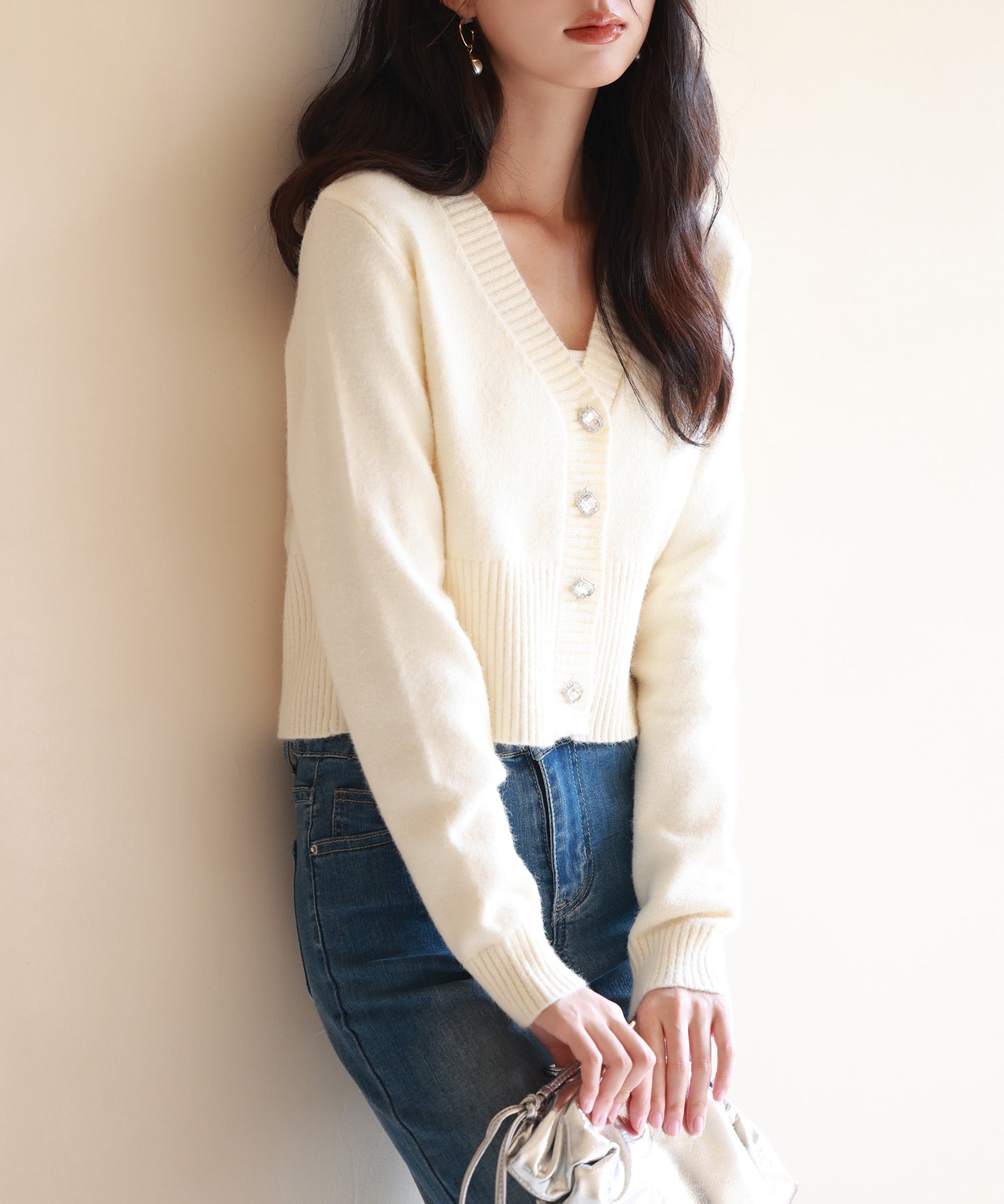 ビジューボタンニットカーディガンsdpxyf6529 アイボリー