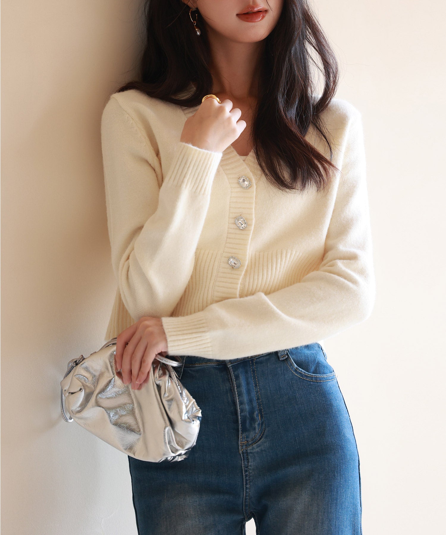 ビジューボタンニットカーディガンsdpxyf6529 アイボリー