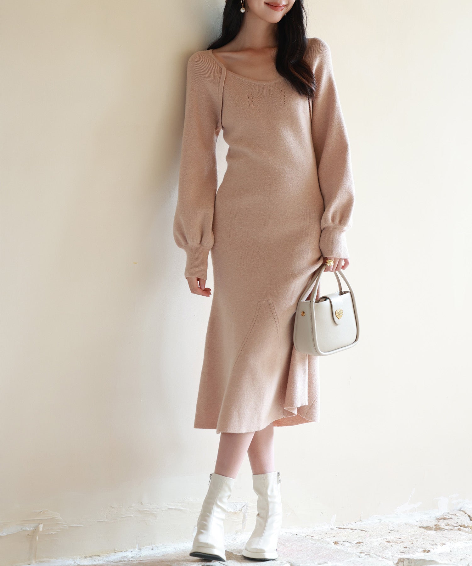 ナローシルエミモレ丈ニットワンピースsdpxyf6532