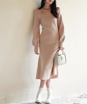 ナローシルエミモレ丈ニットワンピースsdpxyf6532