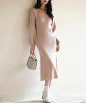 ナローシルエミモレ丈ニットワンピースsdpxyf6532