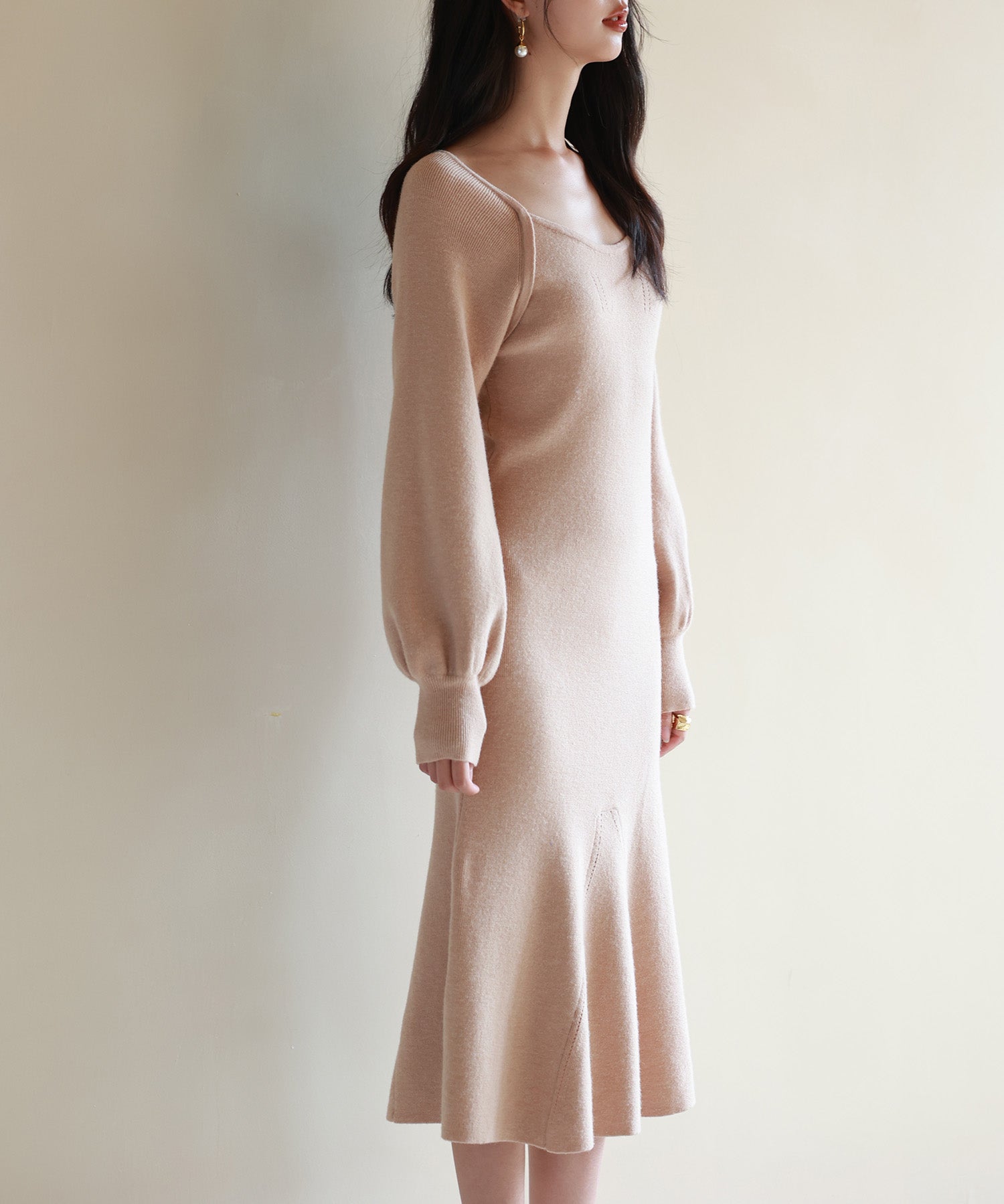 ナローシルエミモレ丈ニットワンピースsdpxyf6532