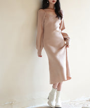 ナローシルエミモレ丈ニットワンピースsdpxyf6532