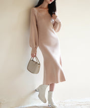 ナローシルエミモレ丈ニットワンピースsdpxyf6532