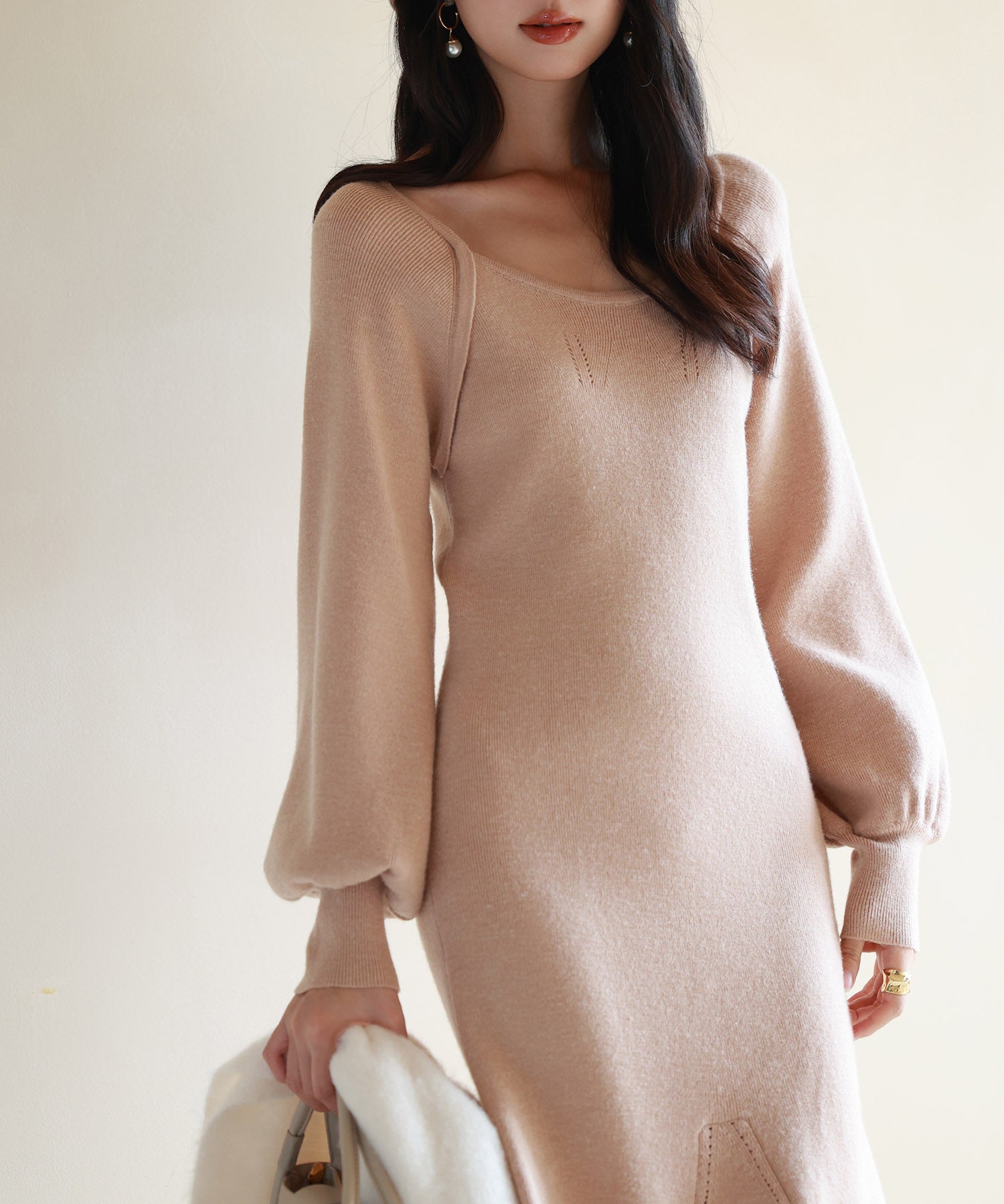 ナローシルエミモレ丈ニットワンピースsdpxyf6532