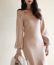 ナローシルエミモレ丈ニットワンピースsdpxyf6532