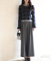 シャギー素材チェック編みニットプルオーバーsdpxyf6537 ネイビー