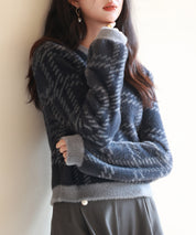 シャギー素材チェック編みニットプルオーバーsdpxyf6537 ネイビー