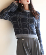 シャギー素材チェック編みニットプルオーバーsdpxyf6537 ネイビー