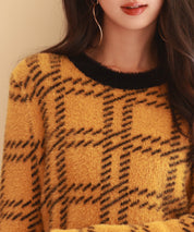 シャギー素材チェック編みニットプルオーバーsdpxyf6537 マスタード