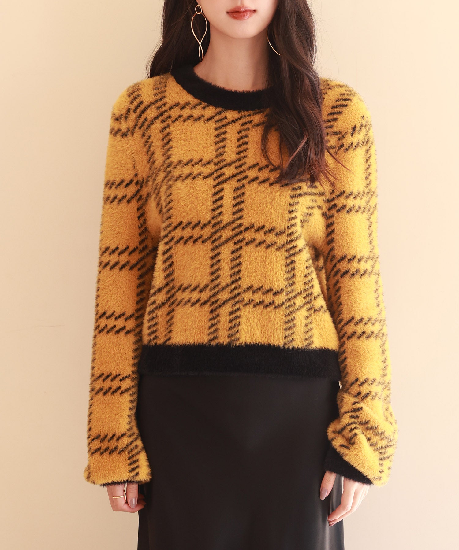 シャギー素材チェック編みニットプルオーバーsdpxyf6537-103-80