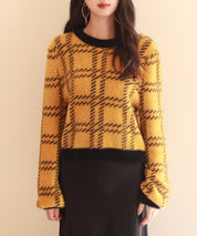 シャギー素材チェック編みニットプルオーバーsdpxyf6537-103-80