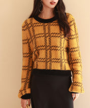 シャギー素材チェック編みニットプルオーバーsdpxyf6537 マスタード