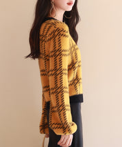 シャギー素材チェック編みニットプルオーバーsdpxyf6537 マスタード