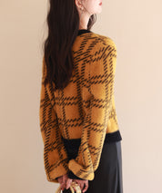 シャギー素材チェック編みニットプルオーバーsdpxyf6537 マスタード