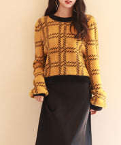 シャギー素材チェック編みニットプルオーバーsdpxyf6537 マスタード