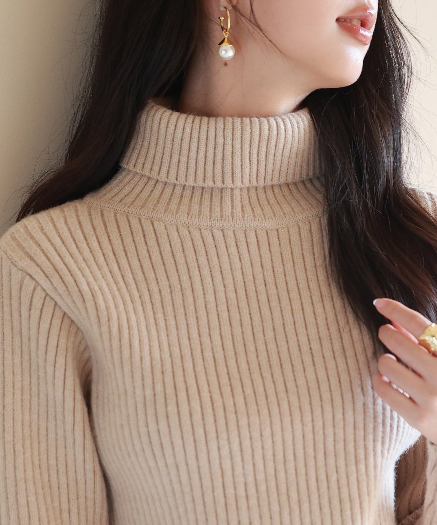 暖かい&着心地抜群タートルネックニットsdpxyf6538 ベージュ