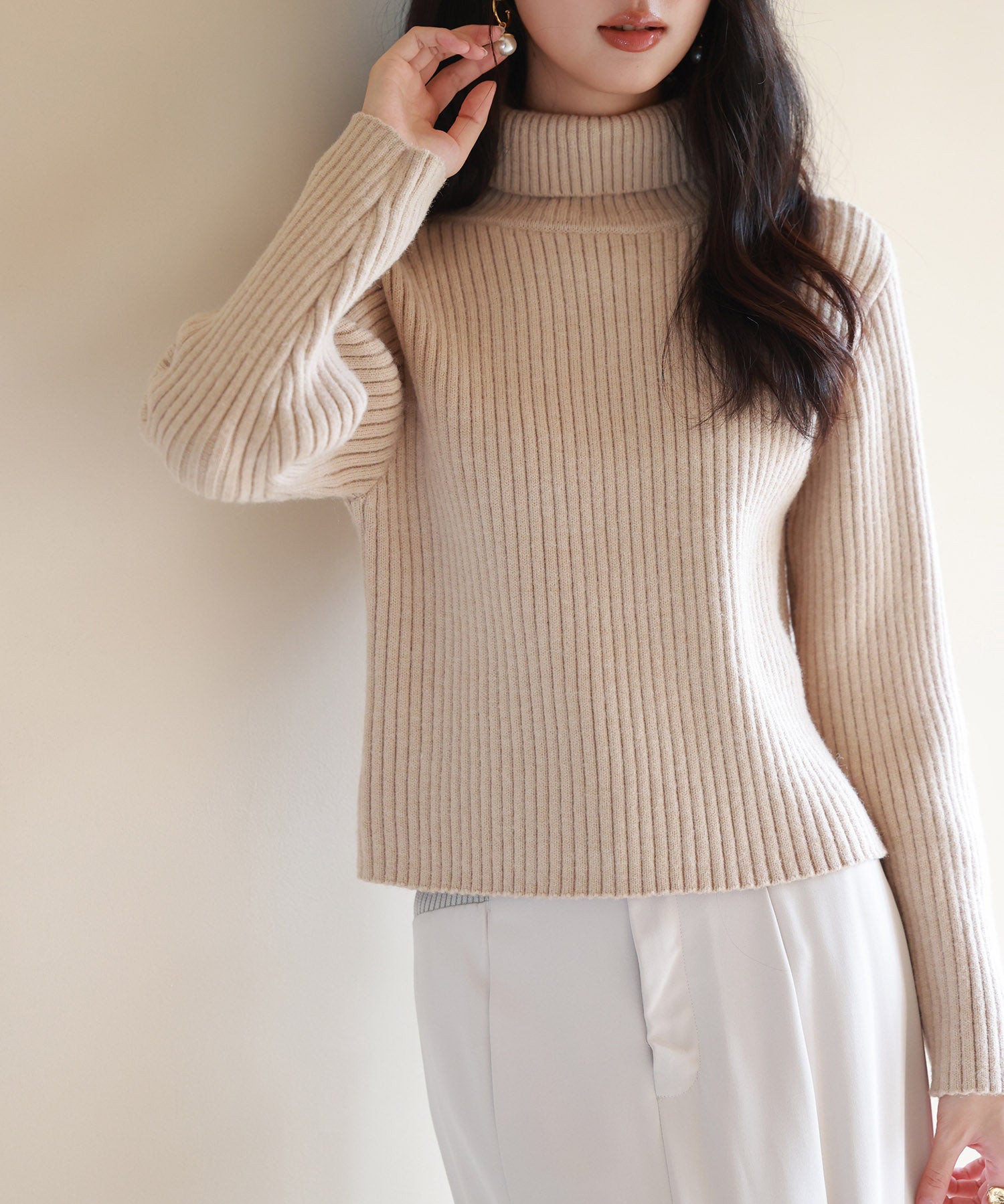 暖かい&着心地抜群タートルネックニットsdpxyf6538 ベージュ