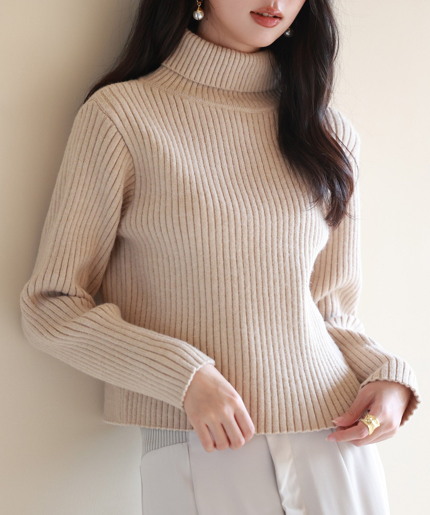 暖かい&着心地抜群タートルネックニットsdpxyf6538 ベージュ