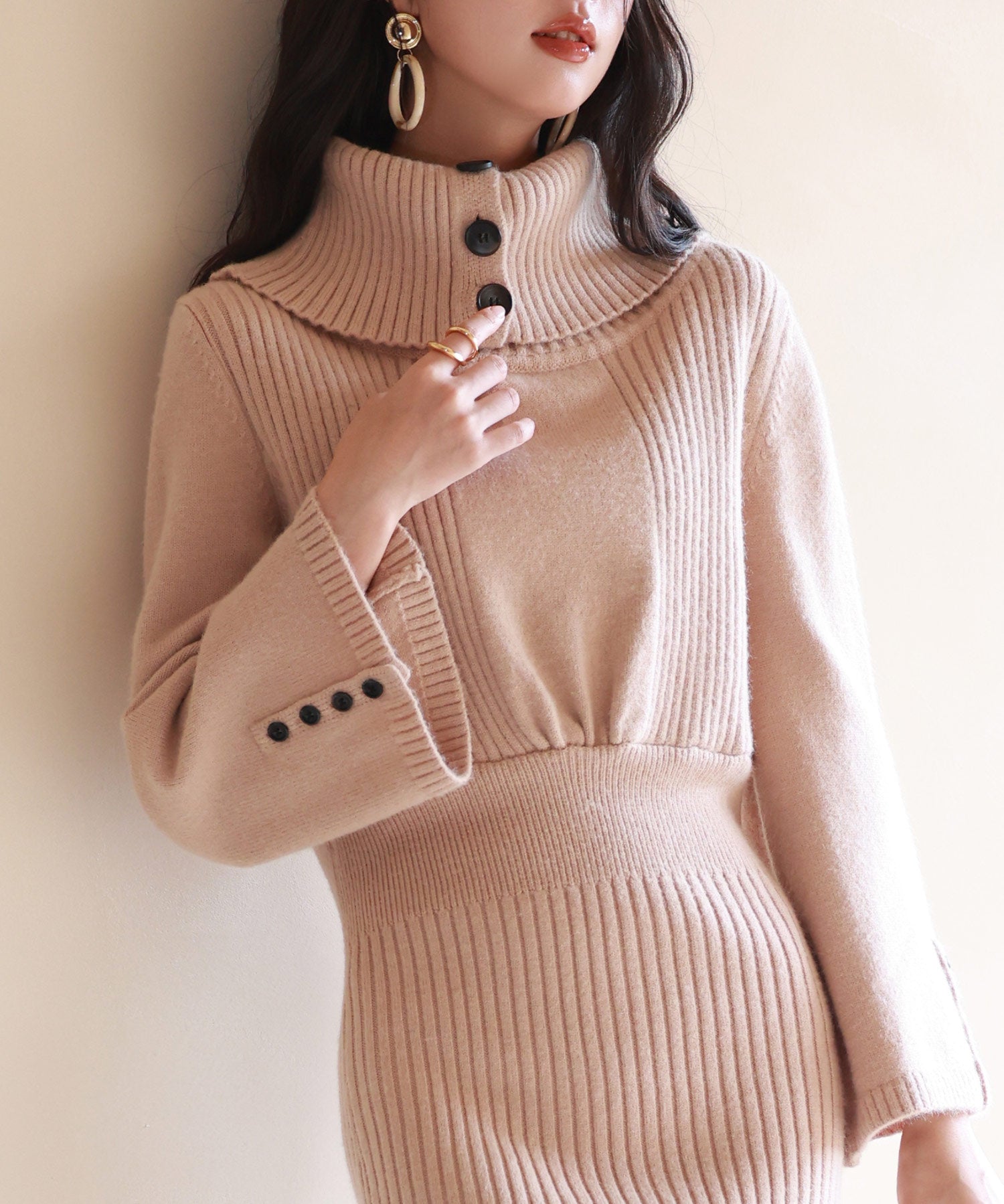 3wayネック膝上丈ニットワンピースsdpxyf6539 ブラウン