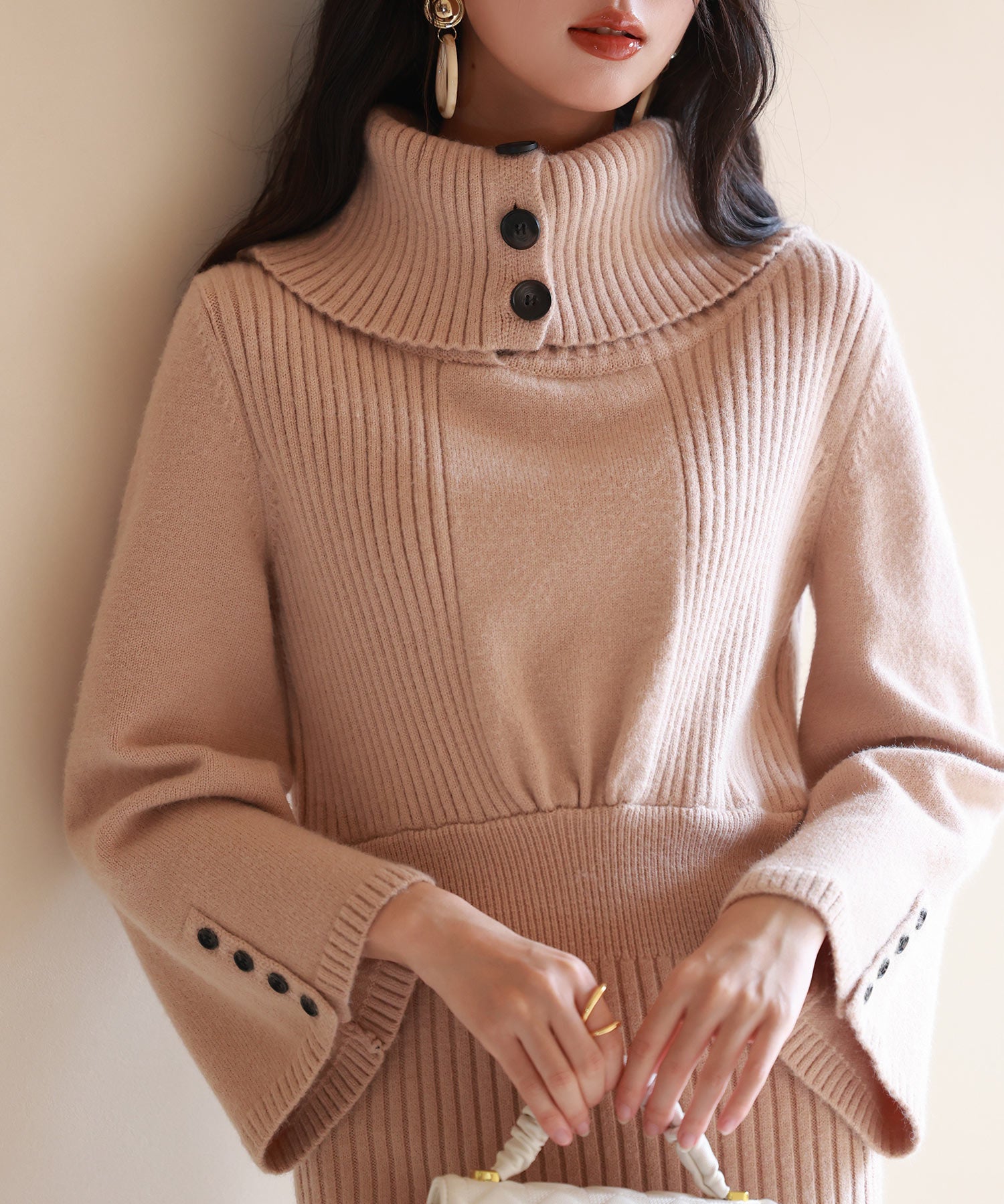 3wayネック膝上丈ニットワンピースsdpxyf6539 ブラウン