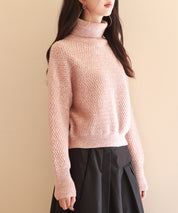 ドロップショルダータートルネックニットプルオーバーsdpxyf6550 ピンク