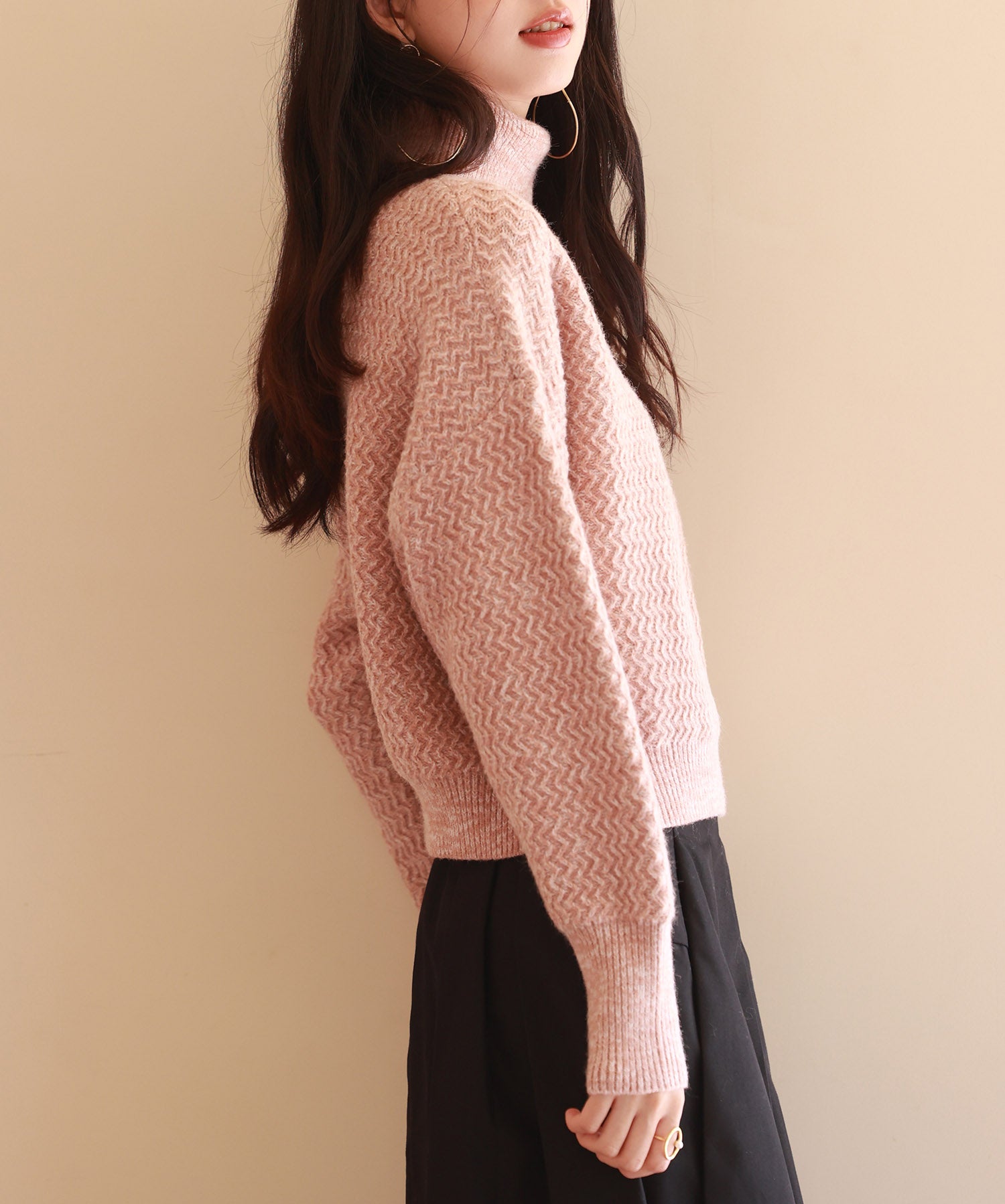 ドロップショルダータートルネックニットプルオーバーsdpxyf6550 ピンク