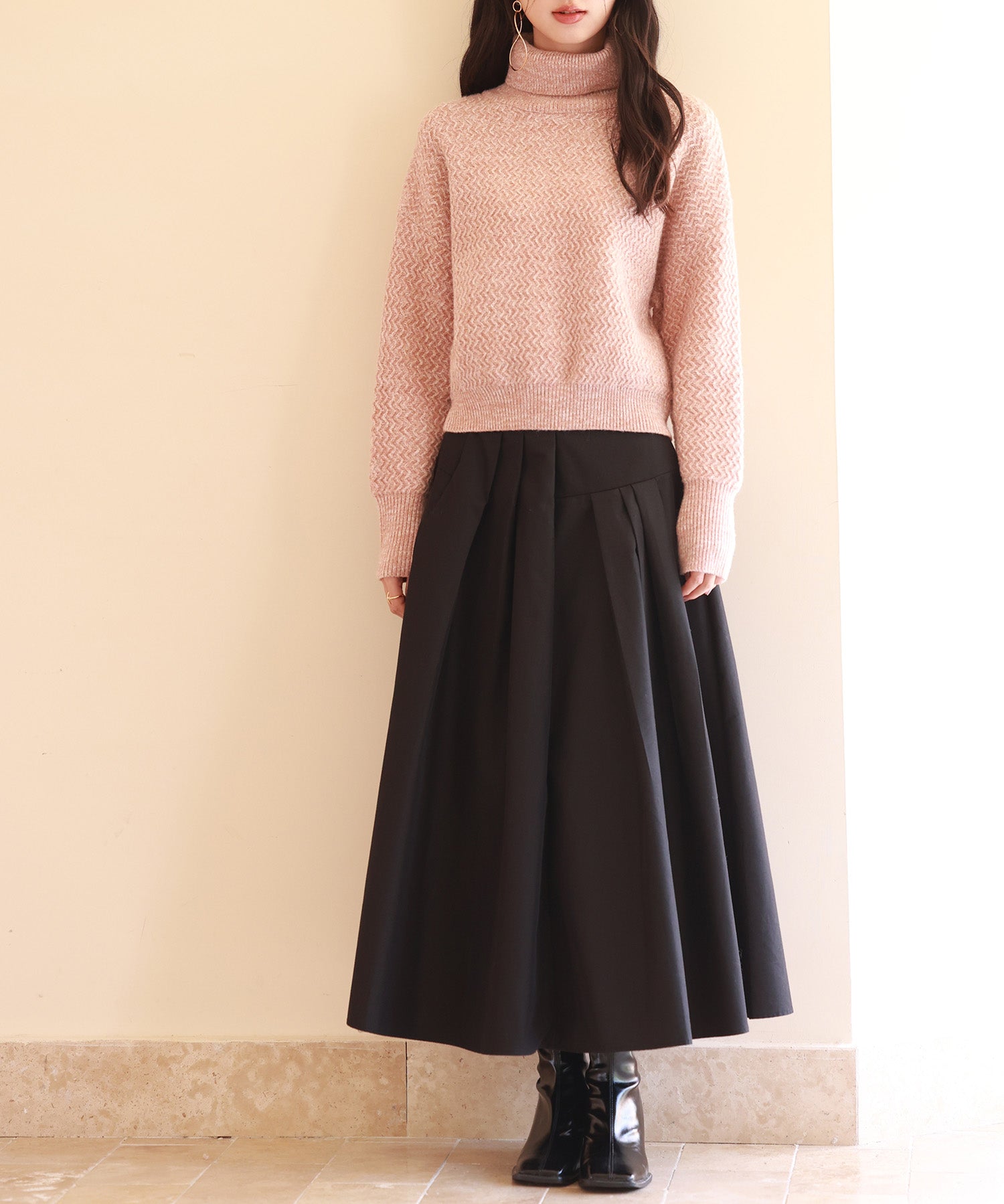 ドロップショルダータートルネックニットプルオーバーsdpxyf6550 ピンク