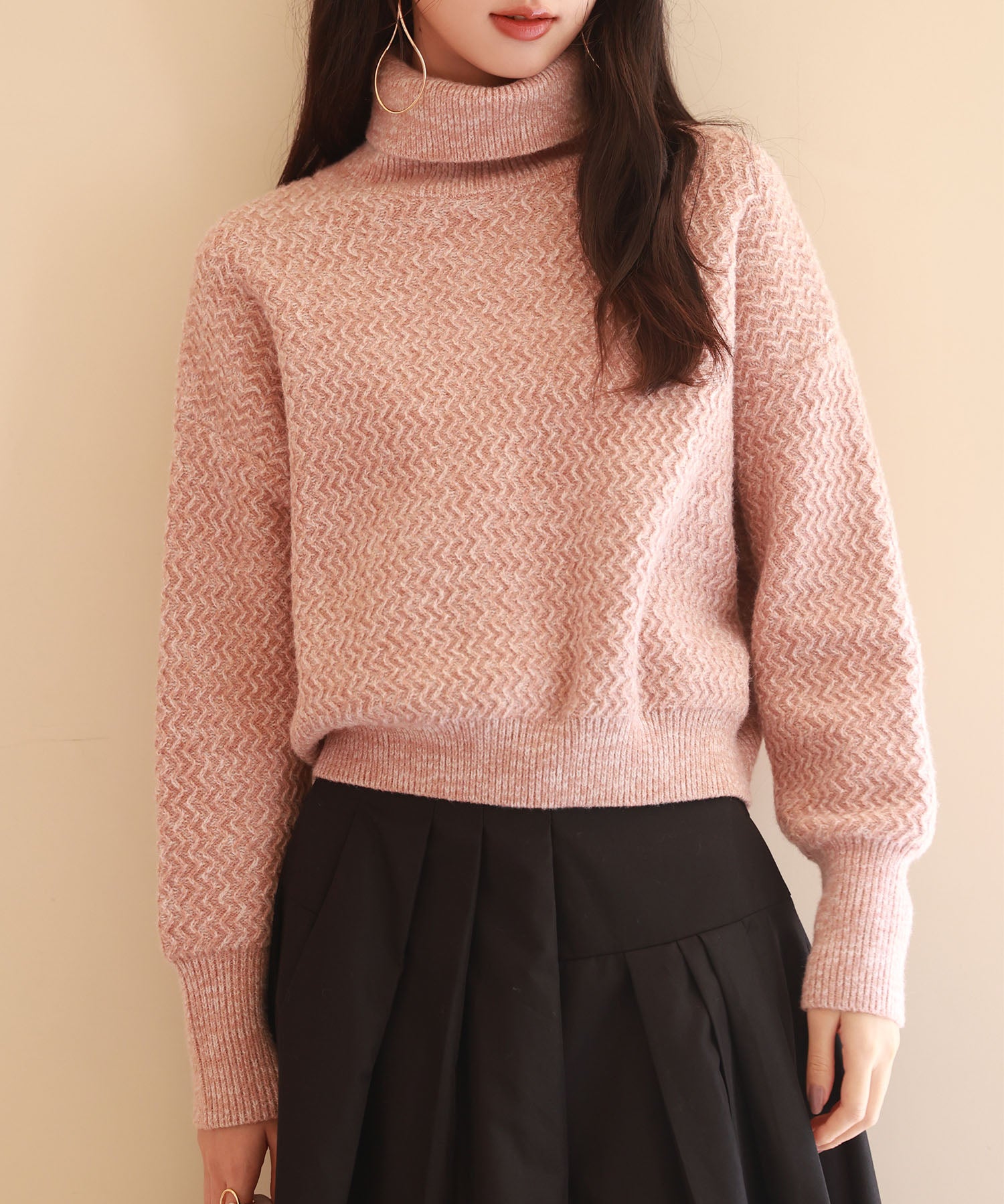 ドロップショルダータートルネックニットプルオーバーsdpxyf6550 ピンク