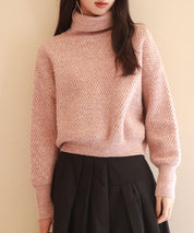 ドロップショルダータートルネックニットプルオーバーsdpxyf6550 ピンク