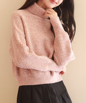 ドロップショルダータートルネックニットプルオーバーsdpxyf6550 ピンク