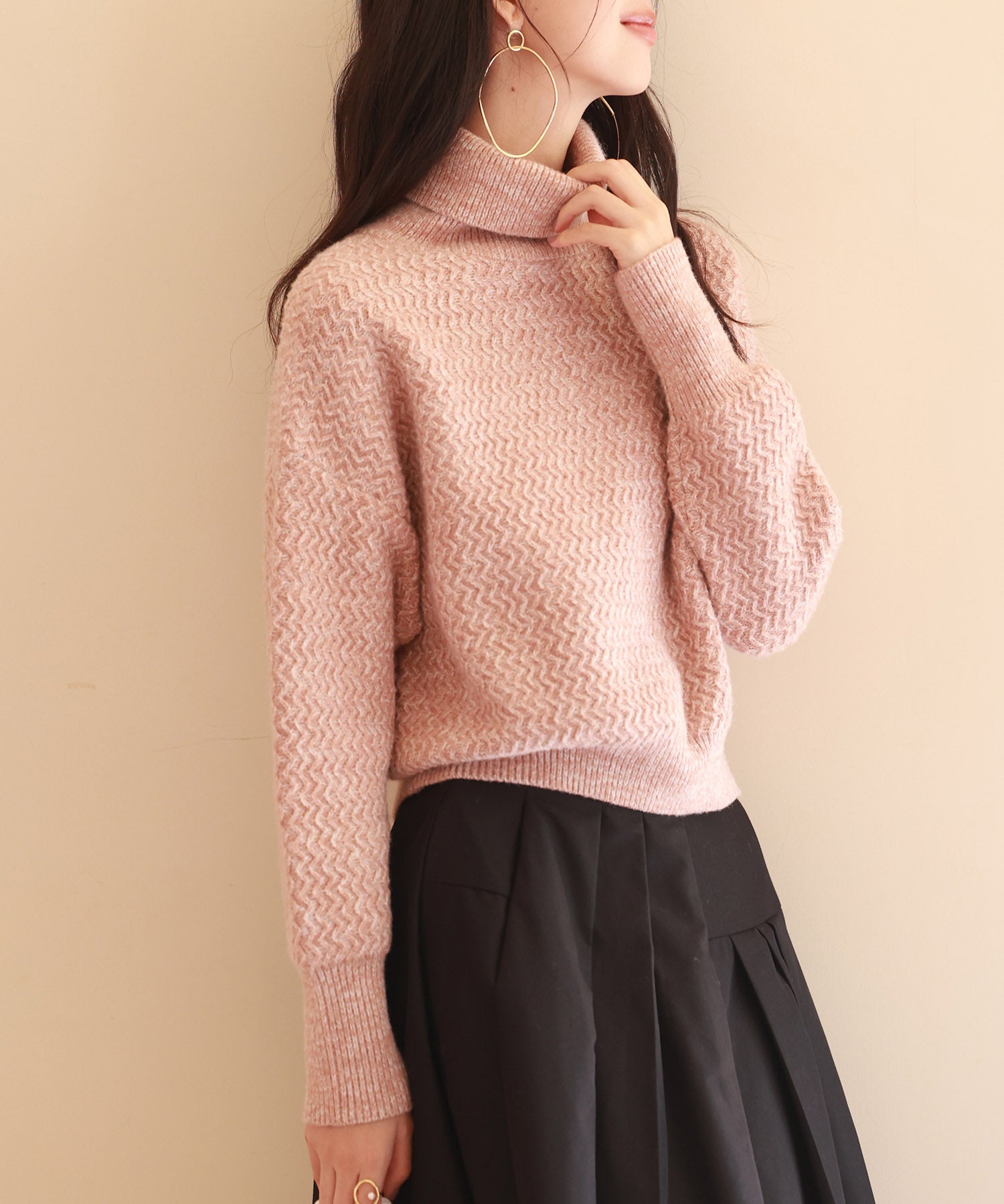 ドロップショルダータートルネックニットプルオーバーsdpxyf6550 ピンク