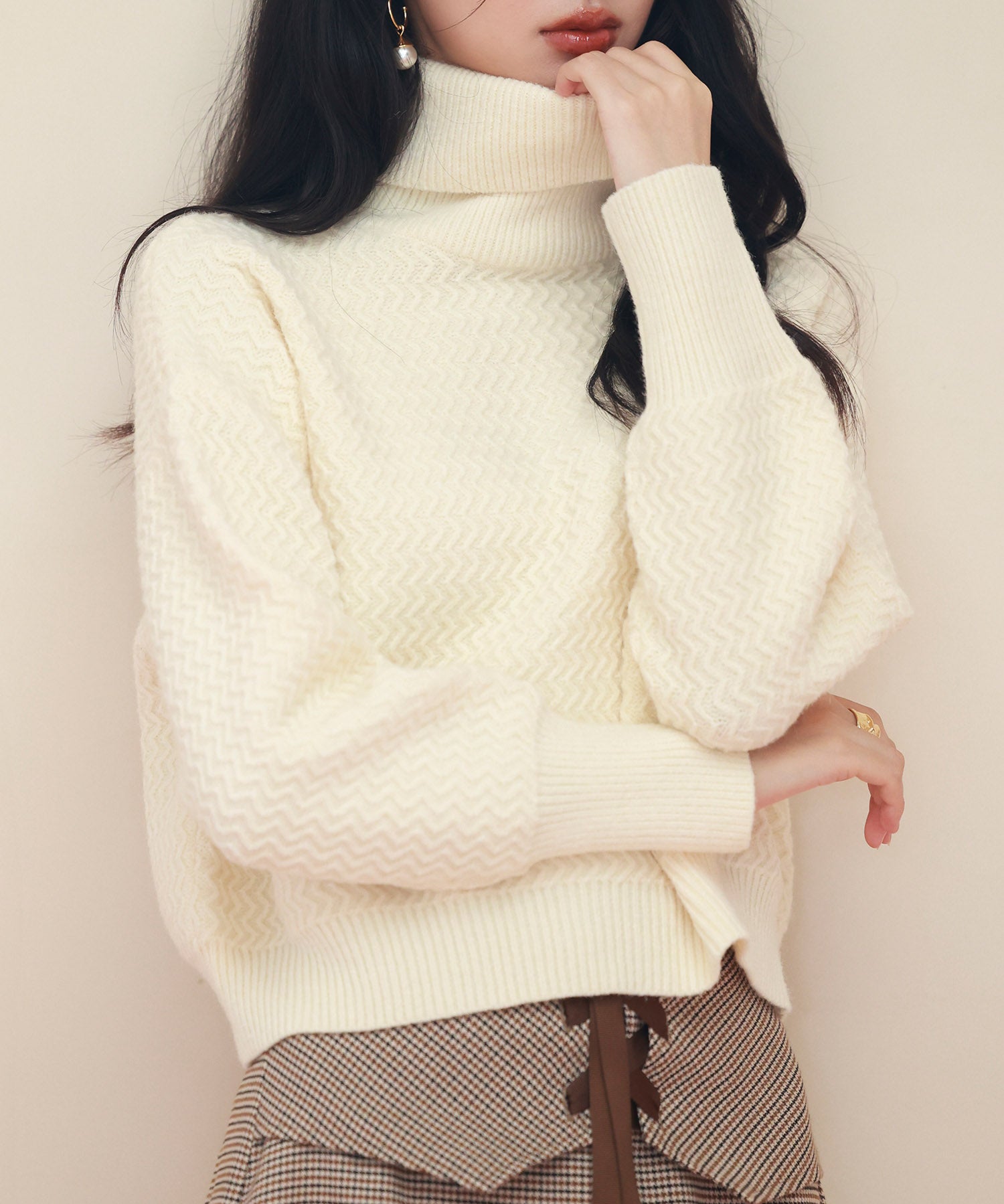 ドロップショルダータートルネックニットプルオーバーsdpxyf6550 アイボリー