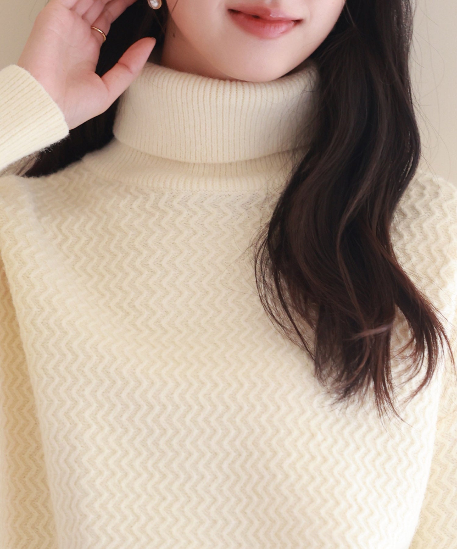 ドロップショルダータートルネックニットプルオーバーsdpxyf6550 アイボリー