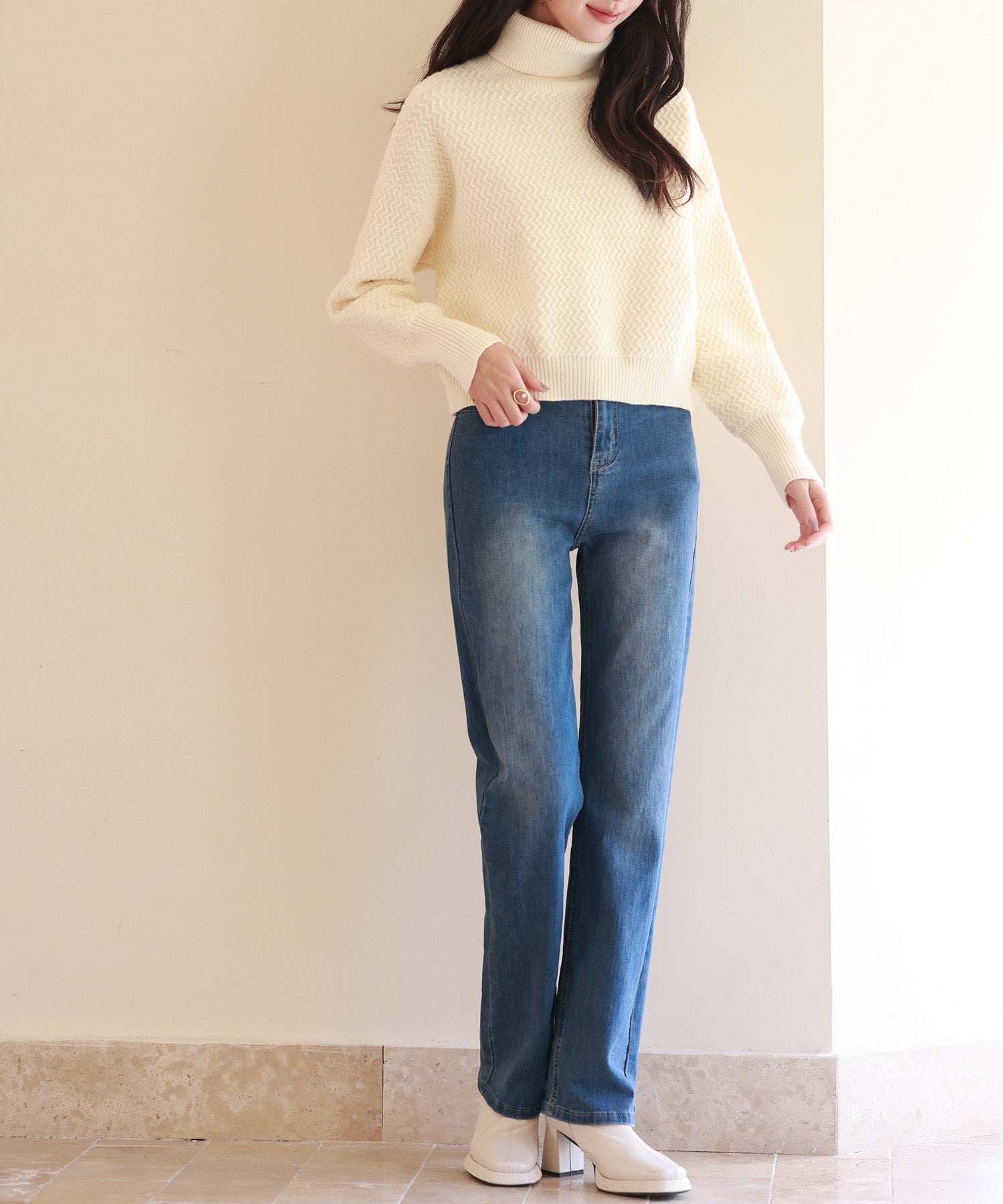 ドロップショルダータートルネックニットプルオーバーsdpxyf6550 アイボリー