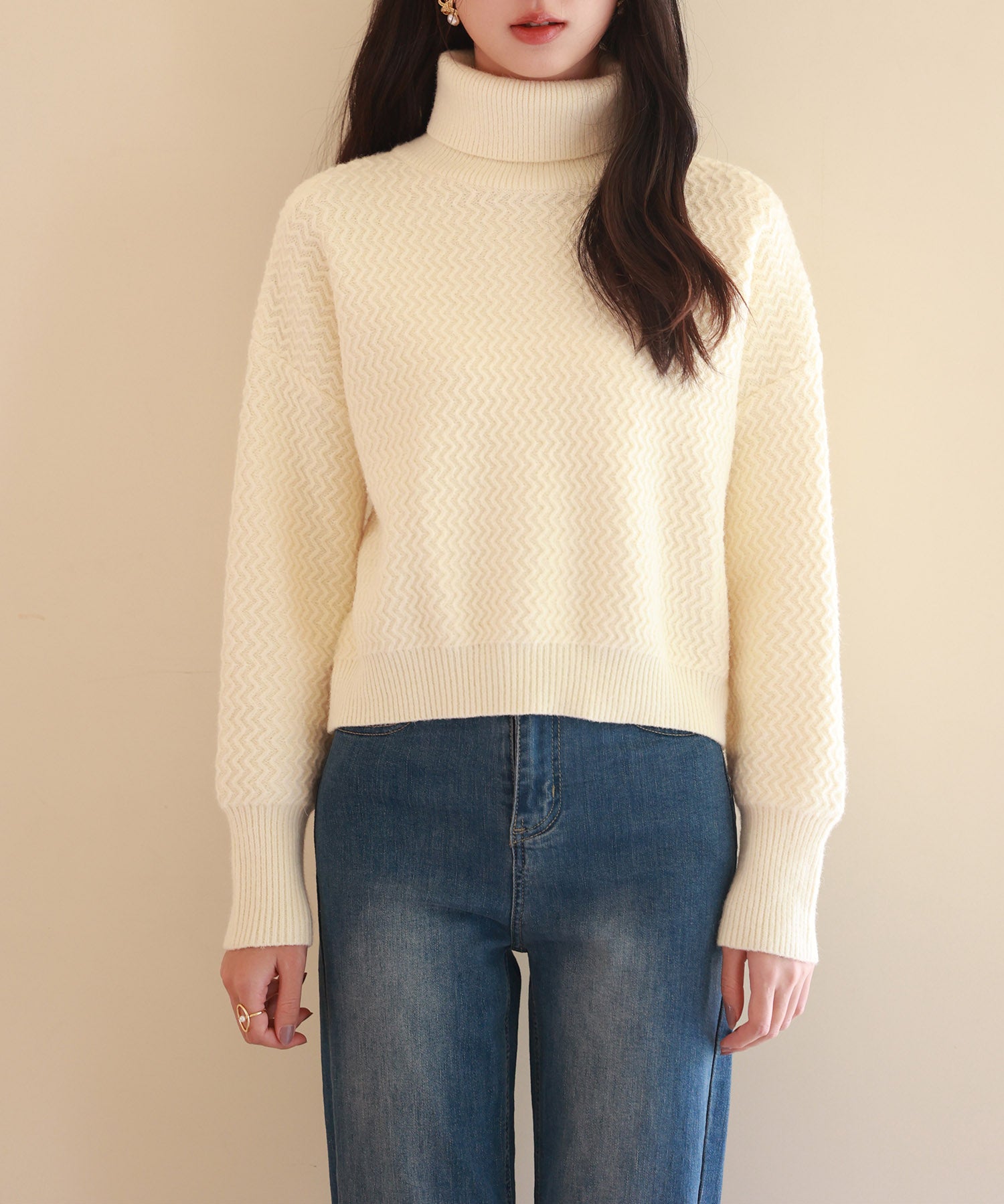 ドロップショルダータートルネックニットプルオーバーsdpxyf6550 アイボリー