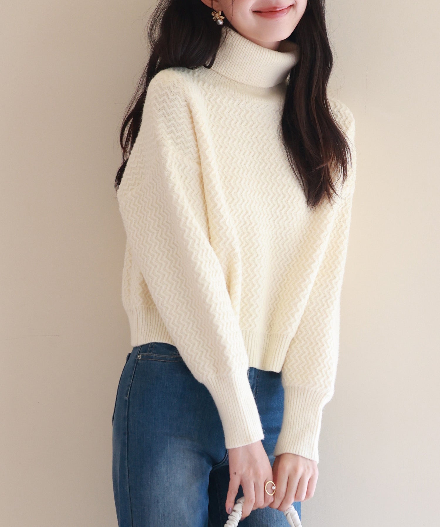 ドロップショルダータートルネックニットプルオーバーsdpxyf6550 アイボリー