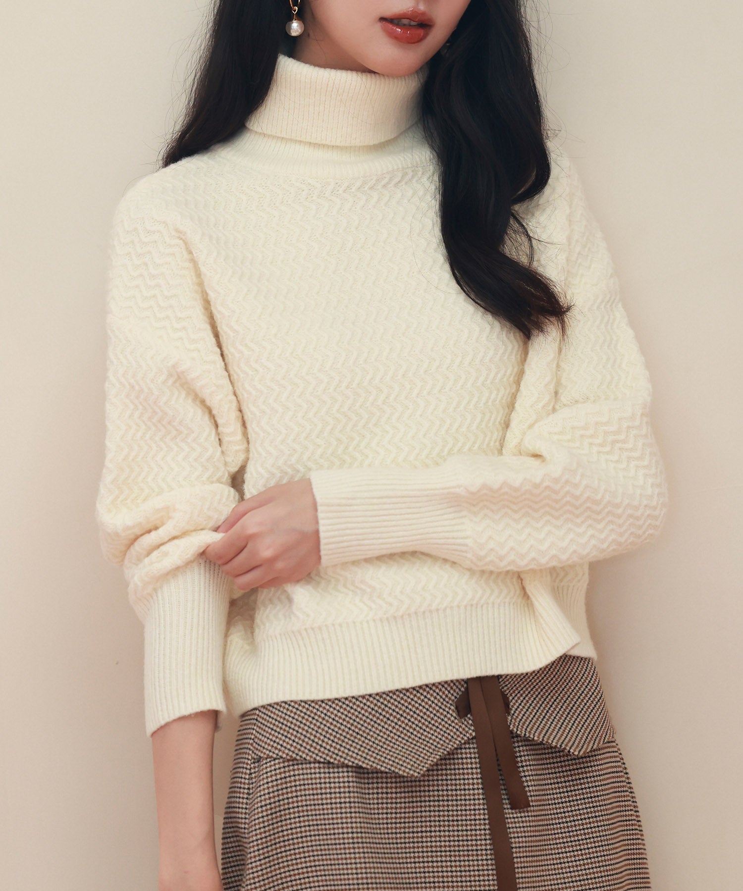 ドロップショルダータートルネックニットプルオーバーsdpxyf6550 アイボリー