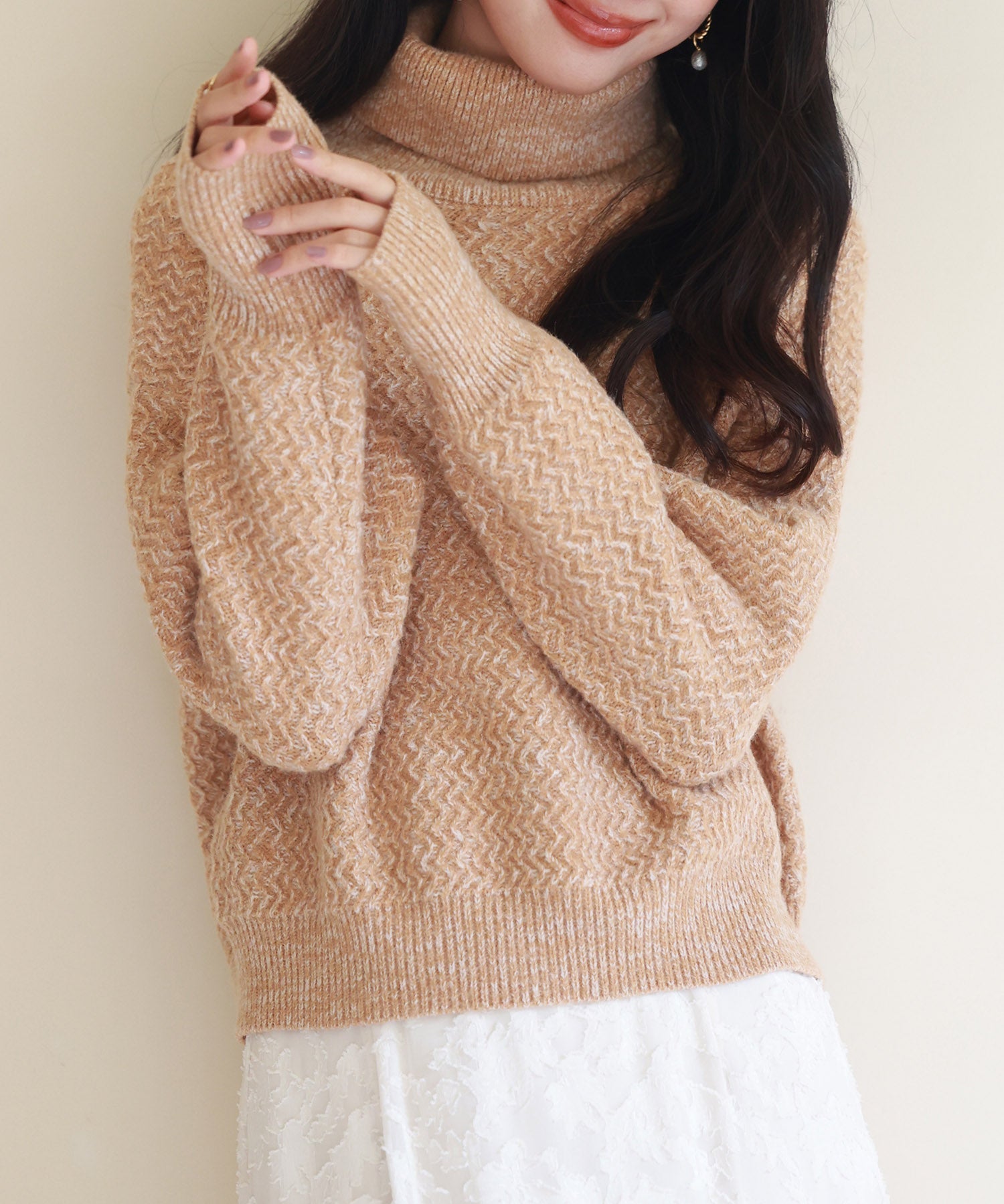 ドロップショルダータートルネックニットプルオーバーsdpxyf6550 ライトブラウン